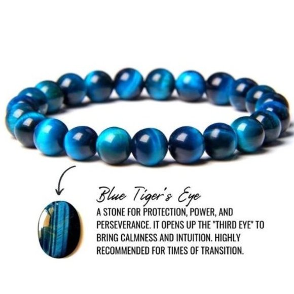 10mm Blue/Green Tiger Eye Beaded Stretch Bracelet - Anxiety Relief - Picture 3 of 10